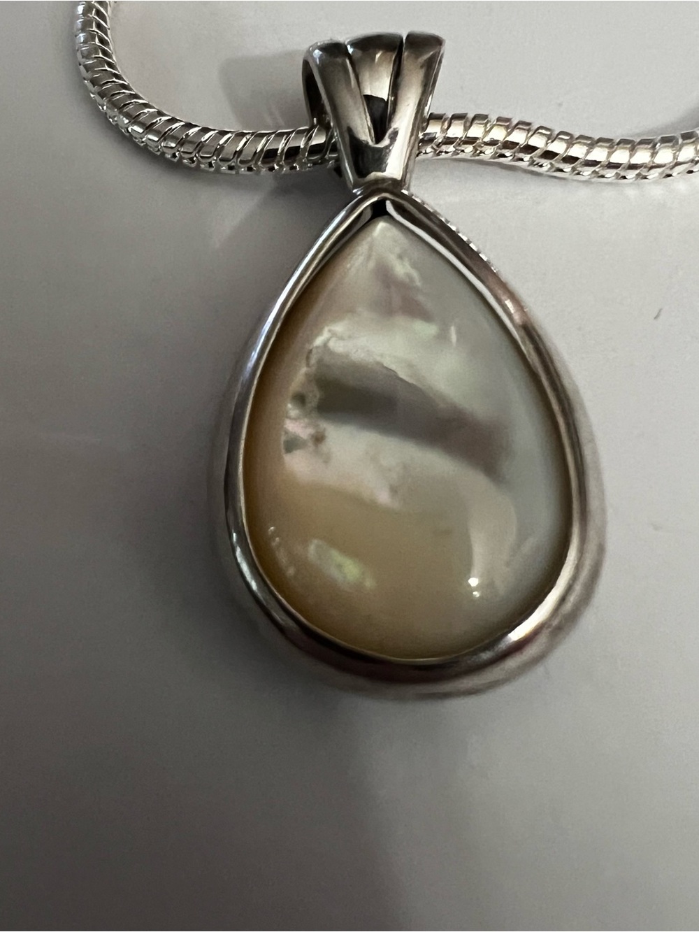 Sterling Silver Teardrop Mother-of-Pearl Pendant Necklace - Ivory